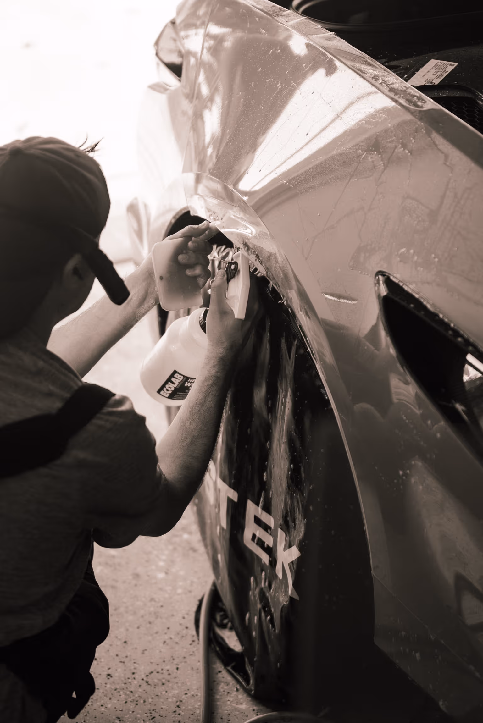 Installing paint protection film on a front end